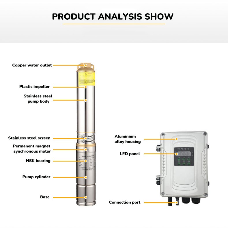 1100W 2200KW  2HP 3HP solar submersible pump solar power pump / 3